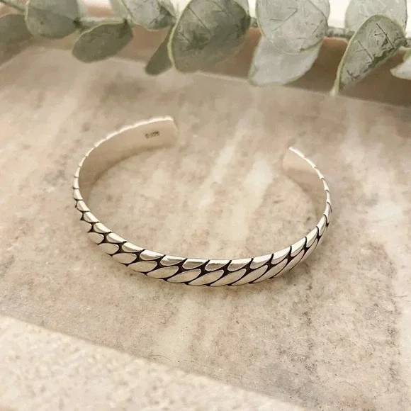 925 Sterling Silver Cuff Bracelet Silver Bangle Chunky Open Cuff Bracelet - Picture 2 of 6